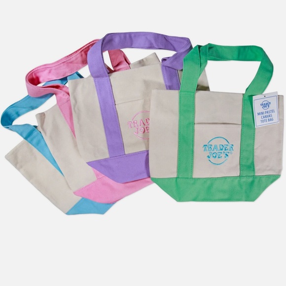 trader joes Handbags - NWT! Trader Joe’s Mini Pastel Canvas Totes set of 4